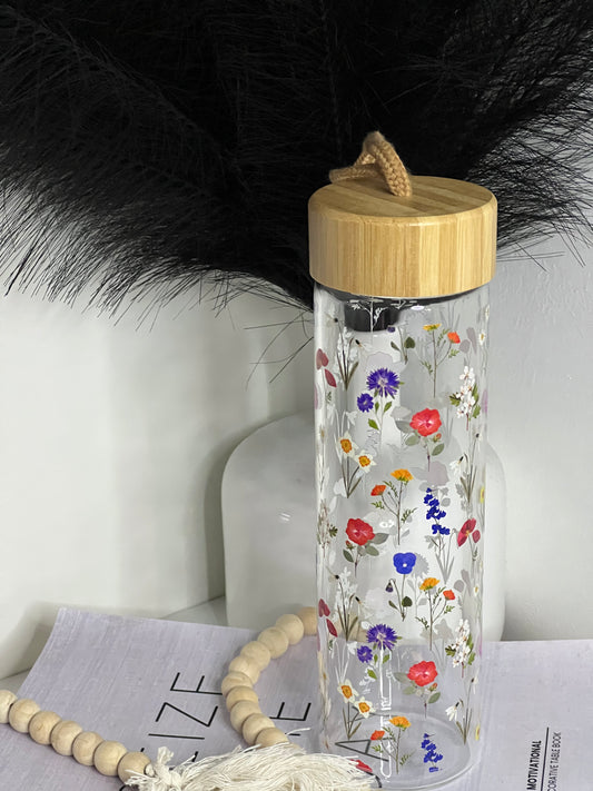 Floral Glass & Bamboo Bottle
